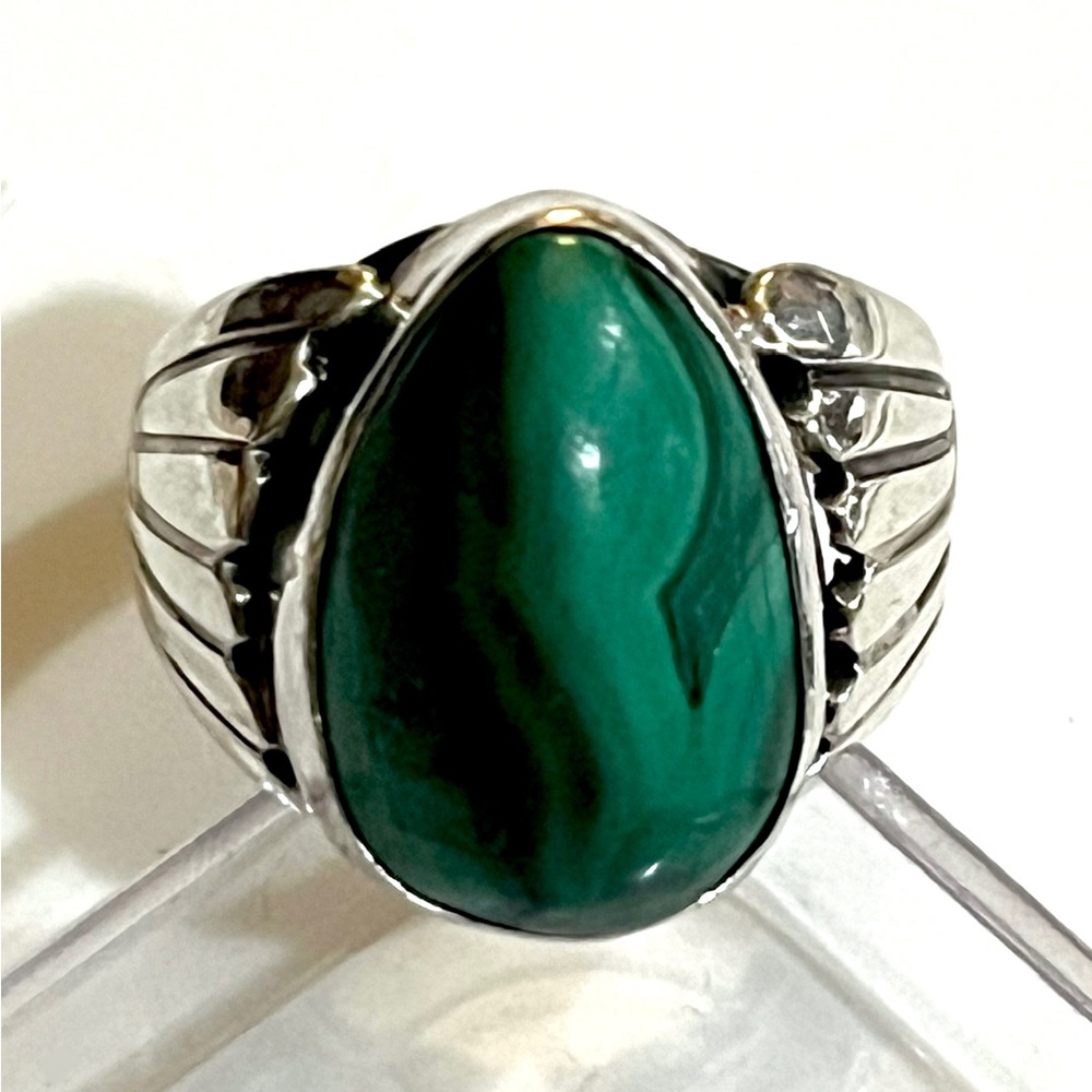 Signed - Fred Thompson, Navajo. Vintage Malachite High Polish Sterling Slvr Ring